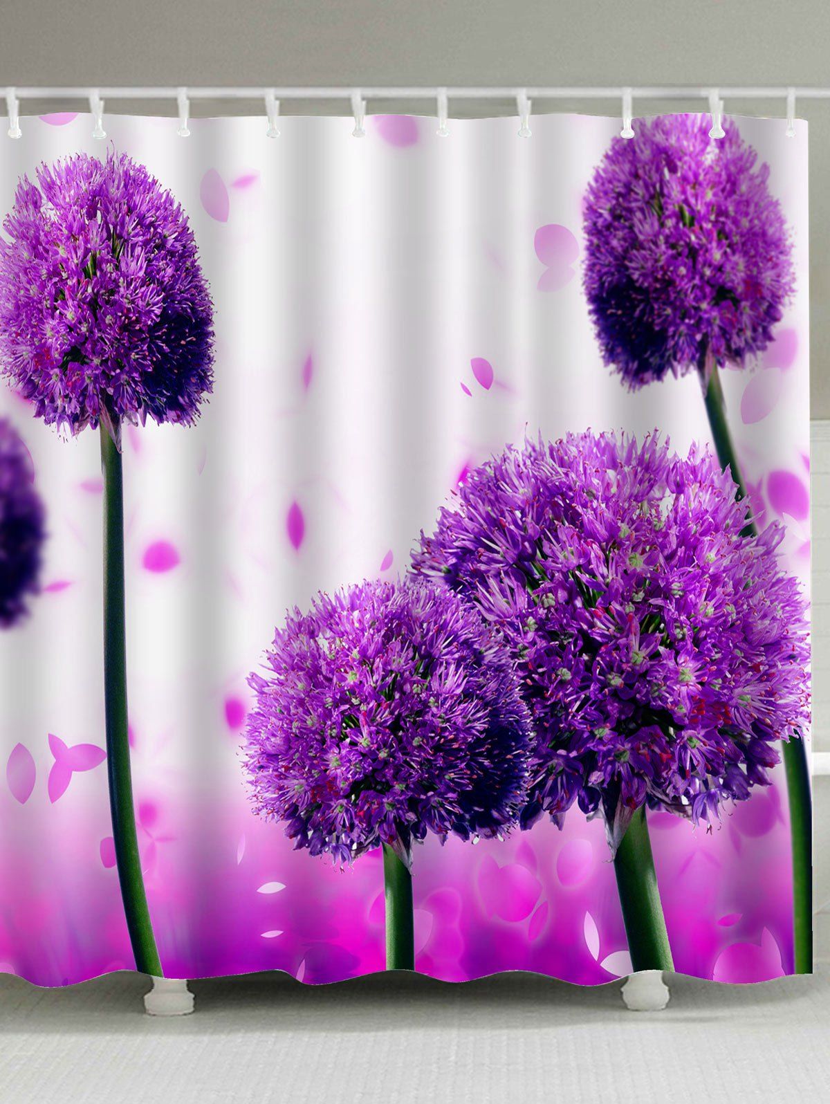

Bathroom Fabric Alliums Flower Shower Curtain, Purple
