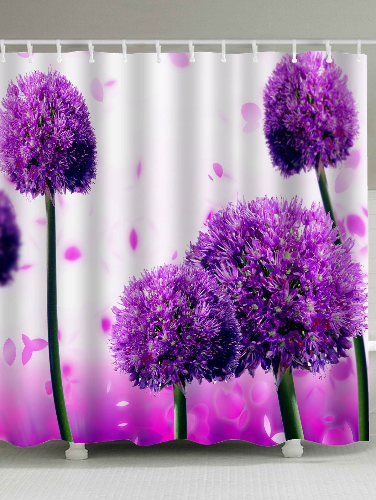 

Bathroom Fabric Alliums Flower Shower Curtain, Purple