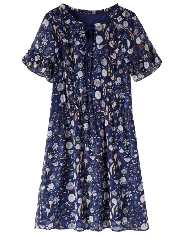 Robe Imprimé Longue au Genou Grande Taille - Bleu Violet 2XL