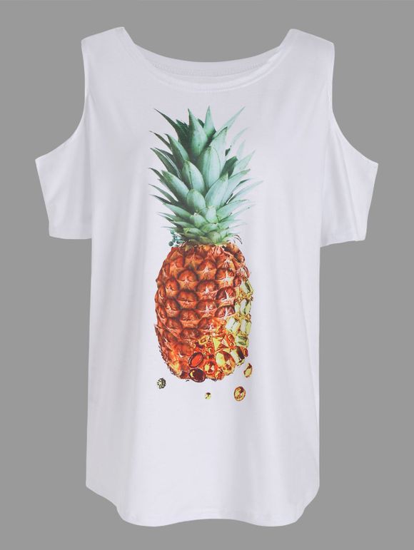 T-shirt à épaule à frire avec ananas - Blanc 2XL