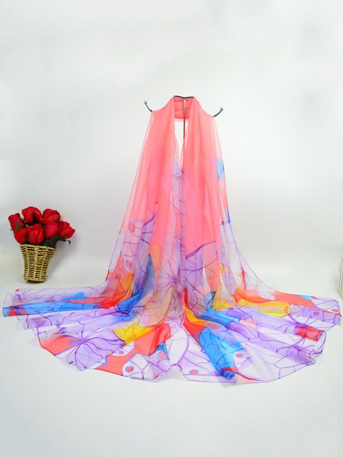 [41 OFF] 2021 Ice Silk Fabric Butterfly Printed Gossamer Scarf In PINK