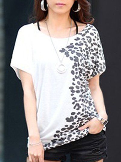 T-shirt d'été de Fashion Style femmes Avec Scoop cou à manches courtes Loose Fit Imprimé Conception - Blanc ONE SIZE