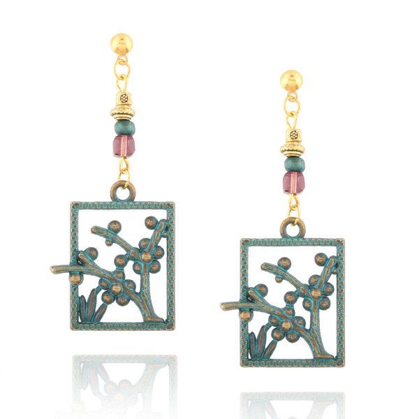 

Beads Geometric Plant Hook Earrings, Bronze