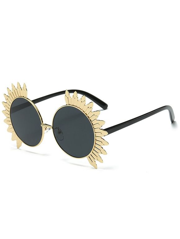 Alloy Sun Shape Frame Mirrored Round Beach Sunglasses - BLACK 