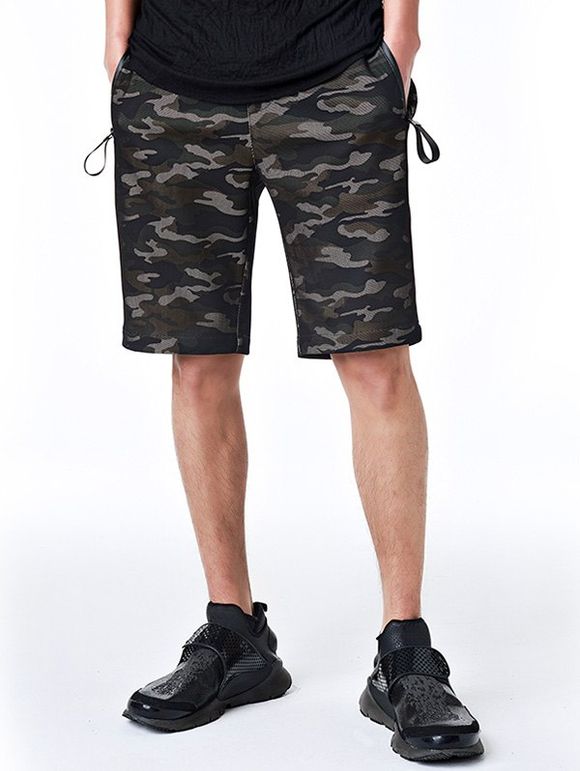 Zipper Pockets Drawstring Camo Shorts - VERT D'ARMEE Camouflage XL