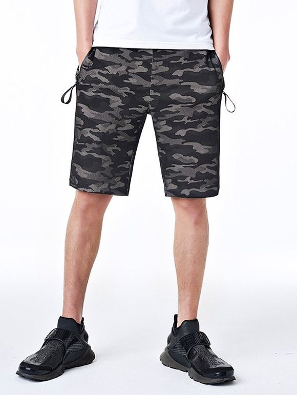 Zipper Pockets Drawstring Camo Shorts - Camouflage Gris 3XL