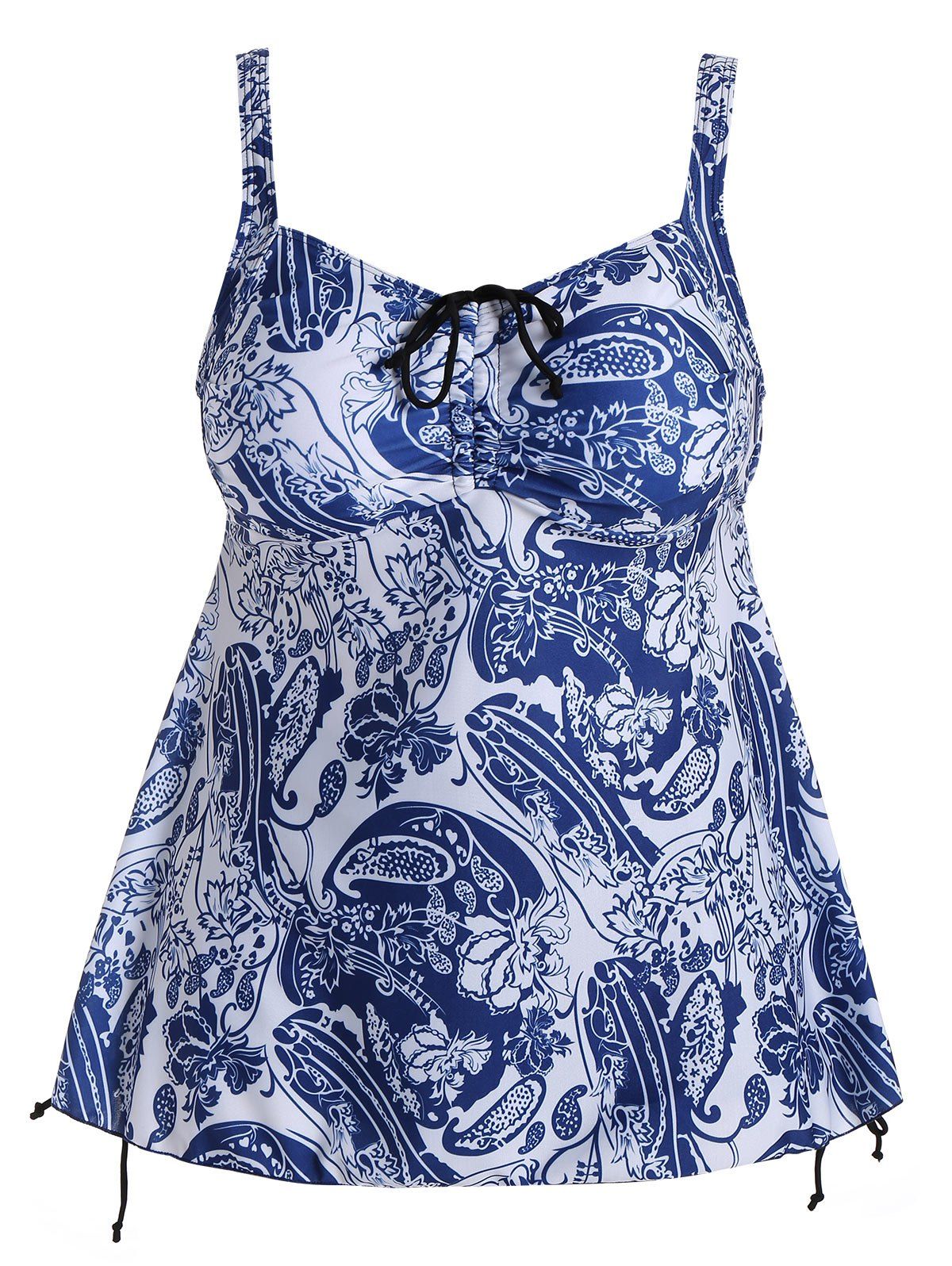 

Plus Size Paisley Backless Blouson Tankini, Blue and white