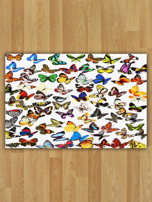 Flannel Butterfly Pattern Area Rug, Colorful