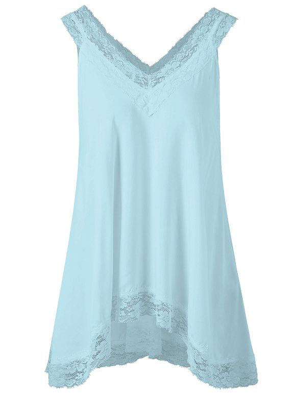 Débardeur Haut-Bas à Empiècement en Dentelle - Bleu Rosé M