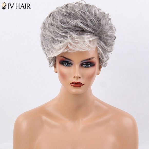 Siv Hair Perruque de Cheveux Humain Courte Légèrement Bouclée Superposée en Couleur Mélangée Frange Latérale - multicolore 