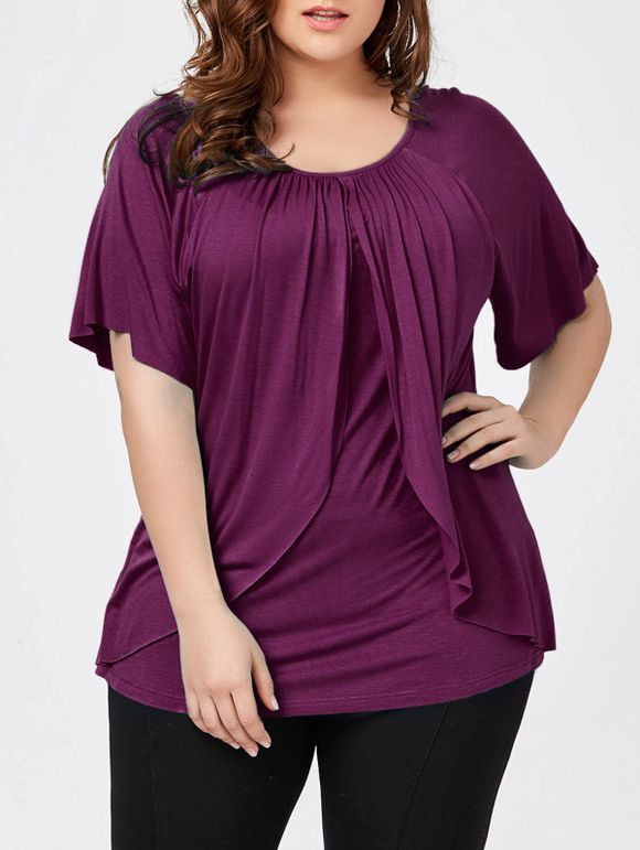T-Shirt Superposé à Manches Raglan Grande Taille - Violet Rose XL