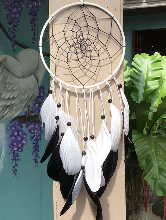 Dreamcatcher Feather Circle Beads Hang Décoration intérieure - multicolorcouleur 