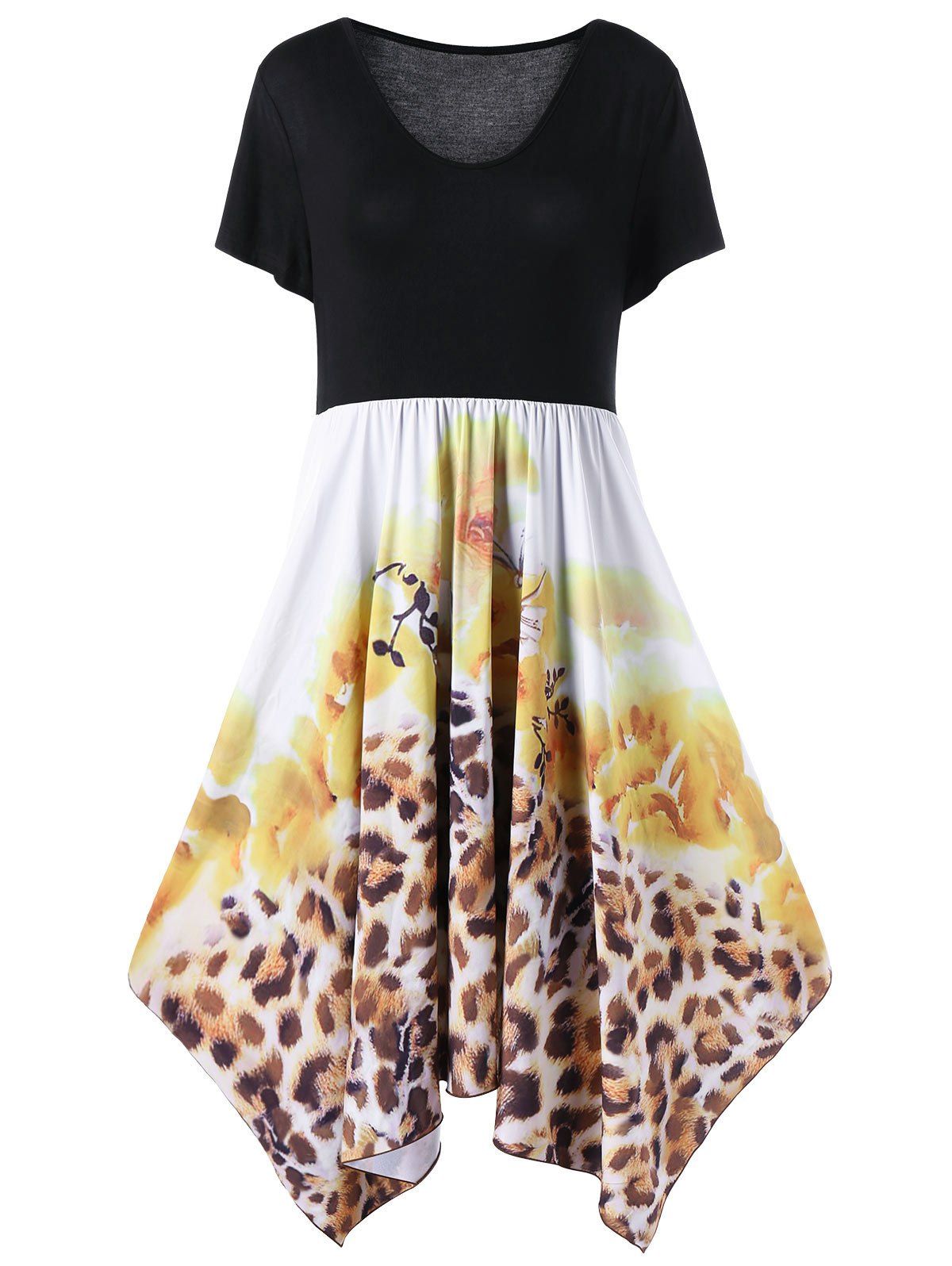 

Plus Size Floral and Leopard Handkerchief Dress, Colormix