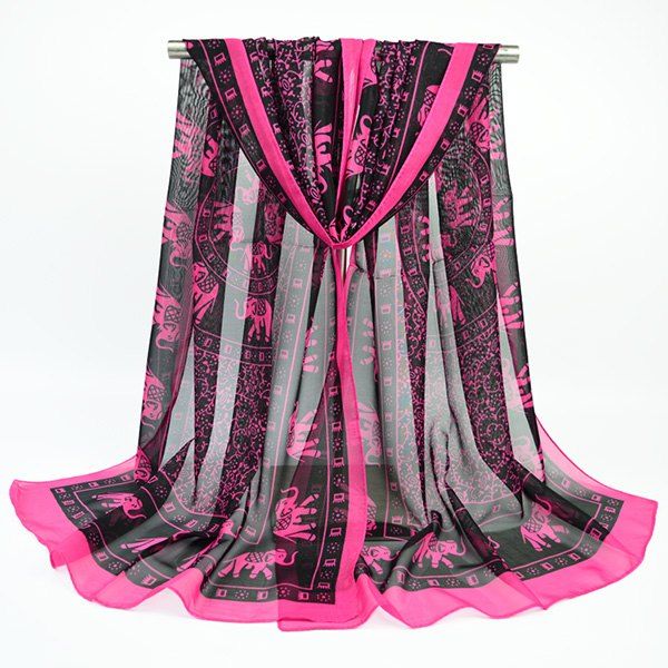 

Totem Elephant Printed Boho Chiffon Scarf, Sangria