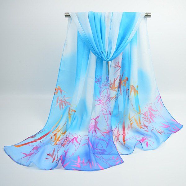 

Chinoiserie Bamboo Printed Ombre Shawl Scarf, Windsor blue