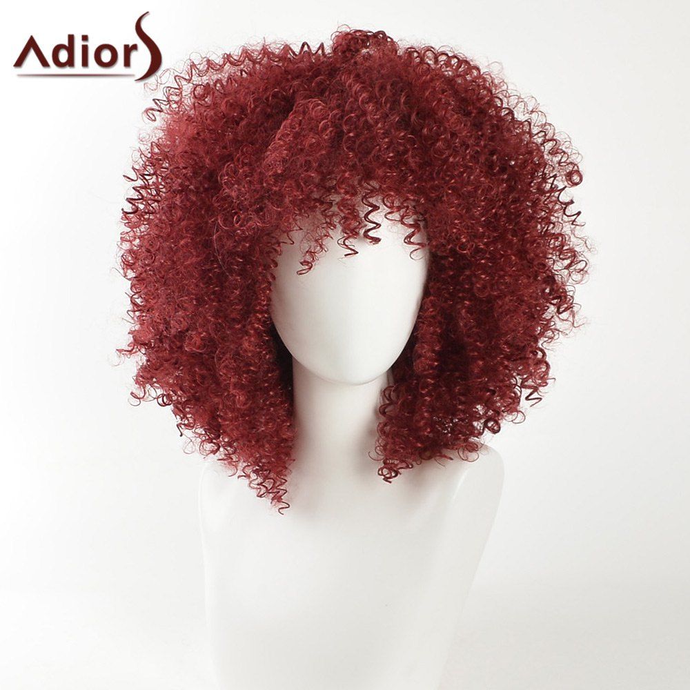 

Adiors Fashion Kinky Curly Medium Shaggy Afro Synthetic Hair, Wine red