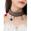 Ethnique Braid Embroidery Ball Leaf Choker Collier - multicolorcouleur 
