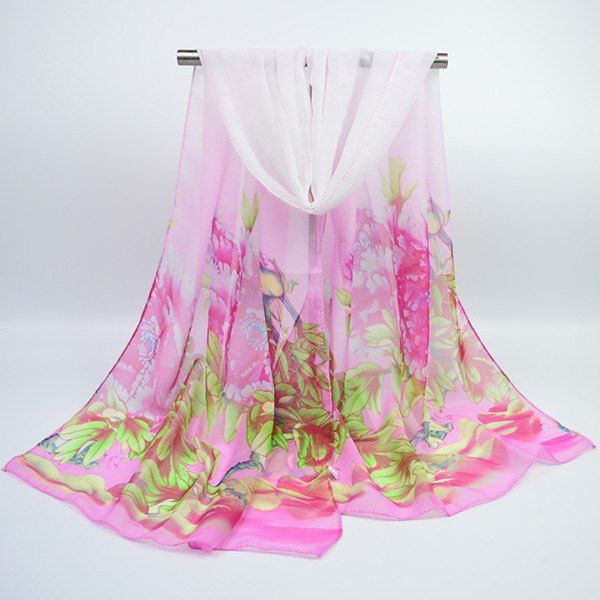 

Hand Painting Floral Printed Chiffon Scarf, Pink