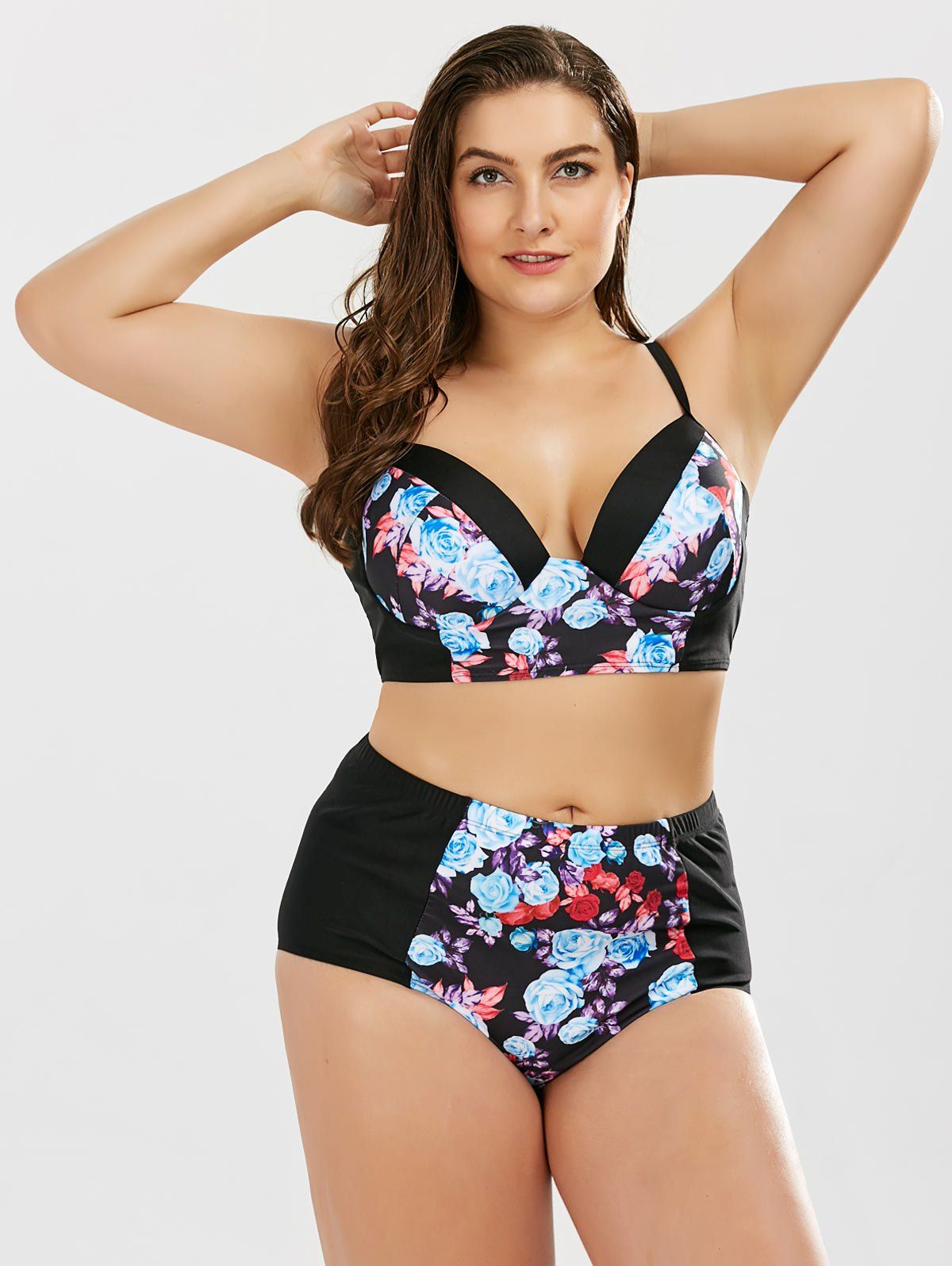 2018 Plus Size Floral Underwire High Waist Bikini Set Black Xl In Bikinis Online Store Best 4794