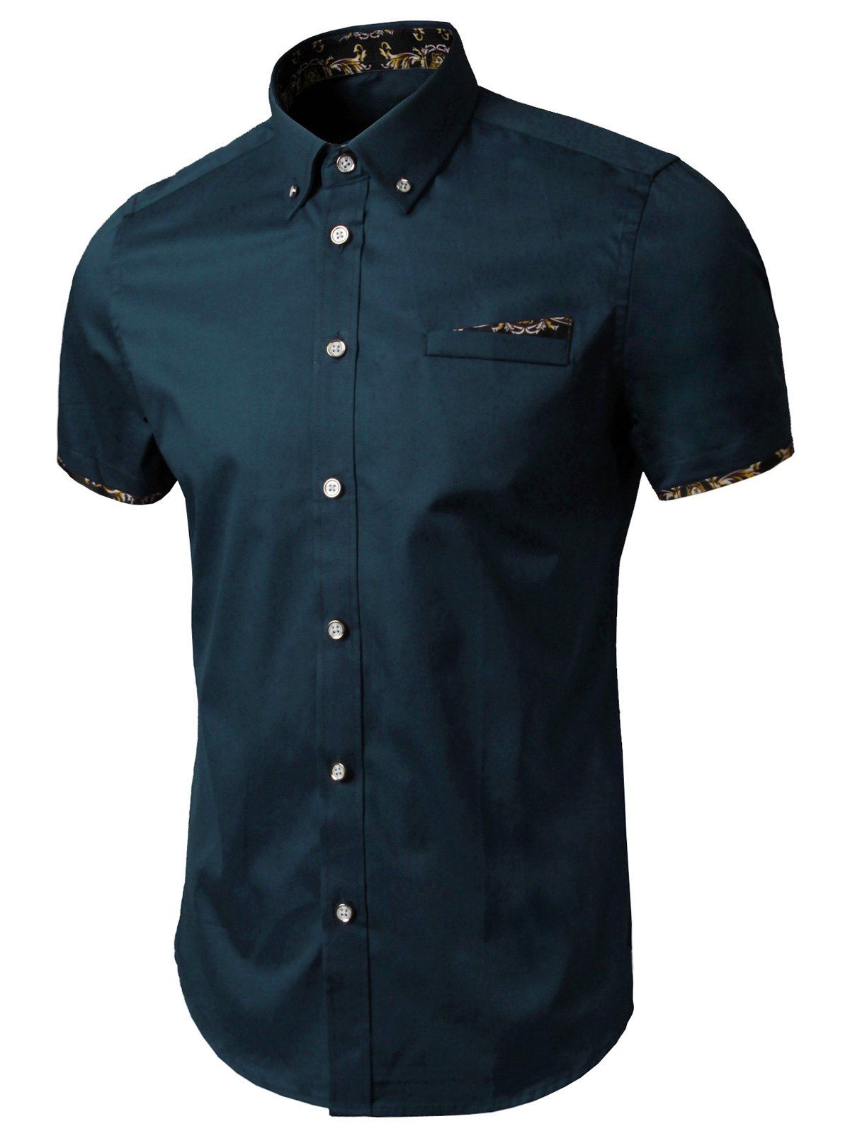 

Print Trim Button Down Shirt, Navy blue