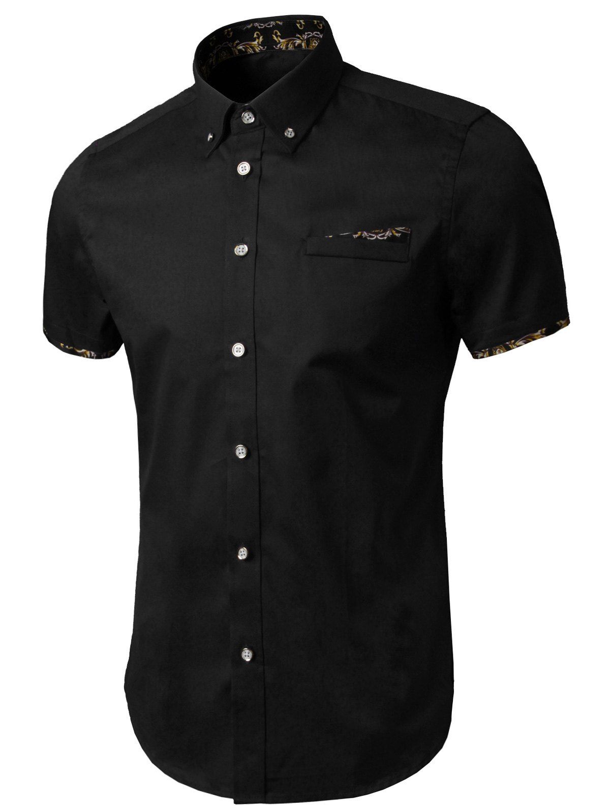 

Print Trim Button Down Shirt, Black