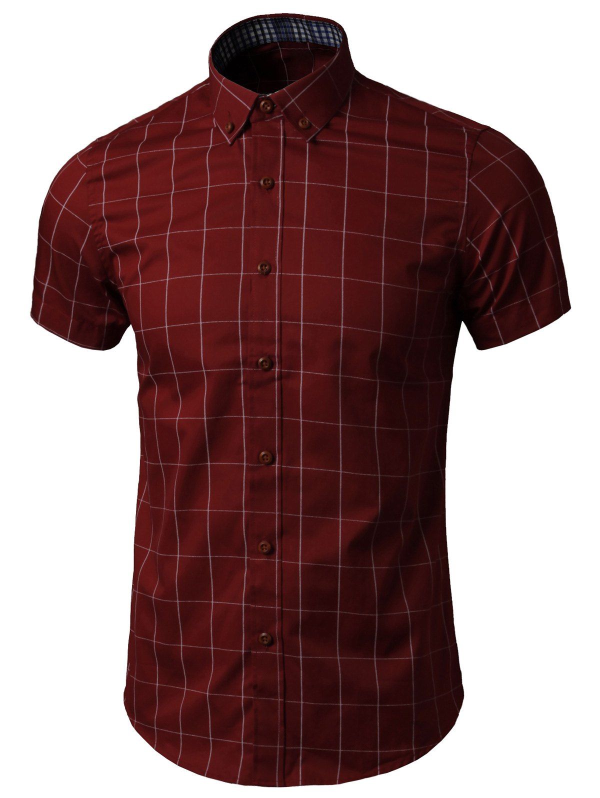 

Short Sleeves Button Down Grid Shirt, Wine red