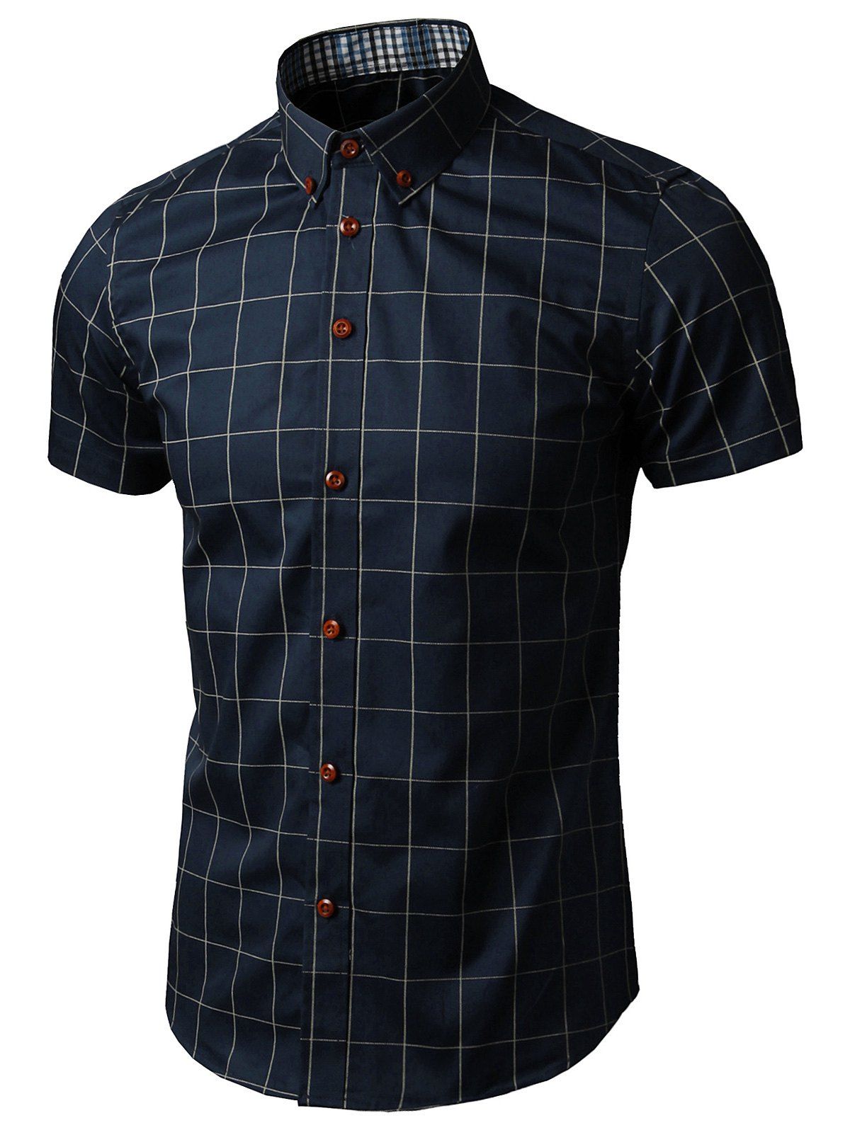

Short Sleeves Button Down Grid Shirt, Purplish blue