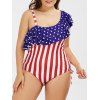 American Flag Print Ruffle Plus Size One-piece Patriotic Swimwear - US FLAG XL