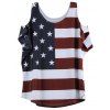 American Flag Print Cold Shoulder T-Shirt - WINE RED 2XL