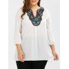 Blouse Tunique à Strass Brodé Décoratif Grande Taille - Blanc 3XL