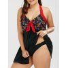 Ensemble Tankini Halter Rétro Imprimé Cerise Grande Taille - Noir 2XL