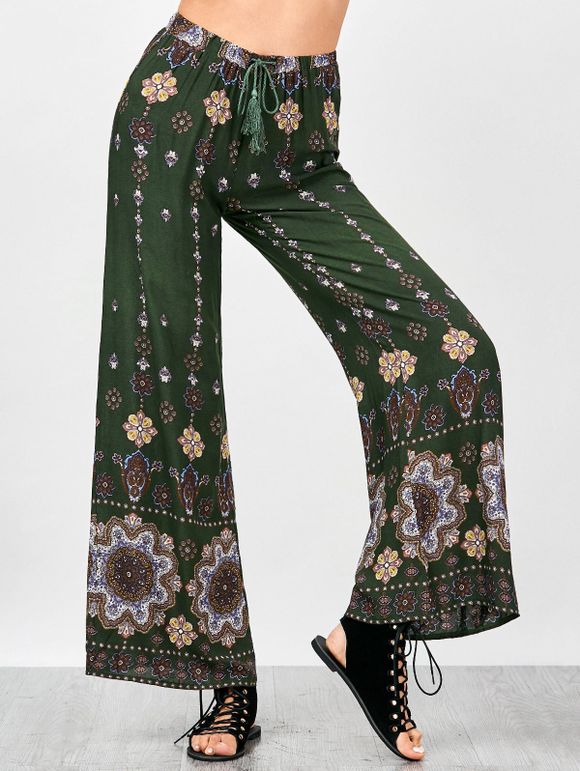 Tassel Drawstring Bohemian Pants - multicolore M