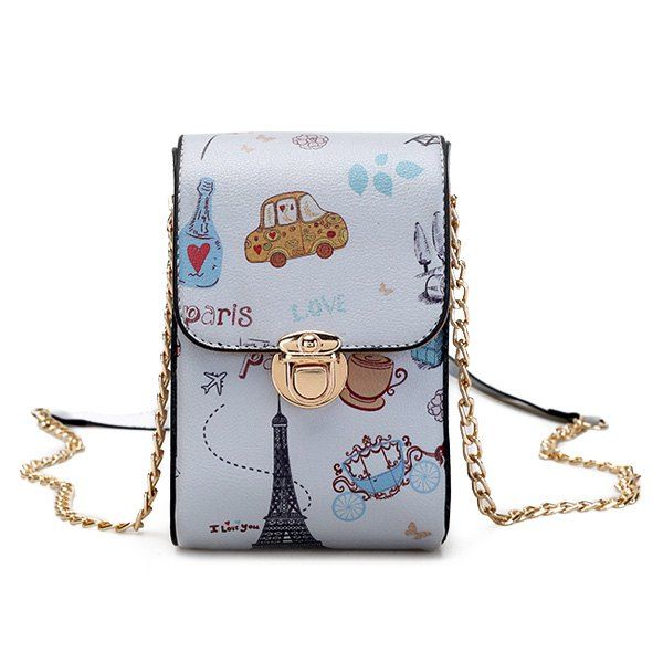 

Print Chain Mini Crossbody Bag, Gray