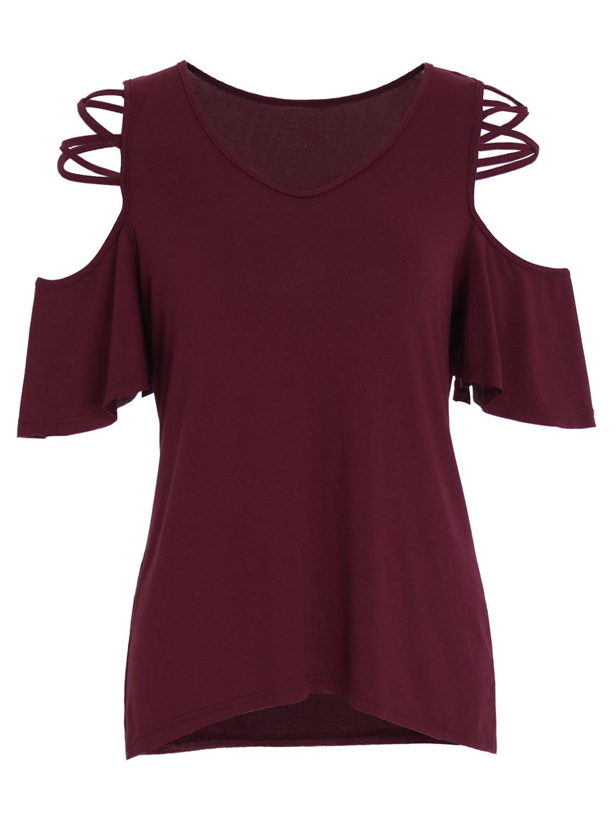 

Cold Shoulder Criss Cross T-Shirt, Wine red