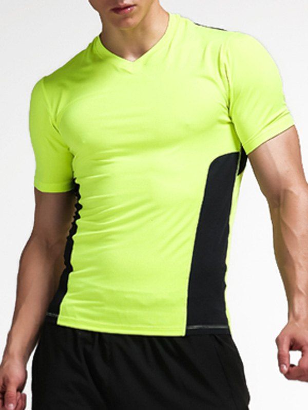 

Color Block Openwork Panel Stretchy Fitness T-Shirt, Neon green
