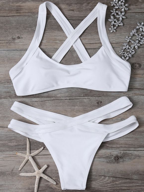 Criss Cross Cut Out Bikini Set - WHITE M