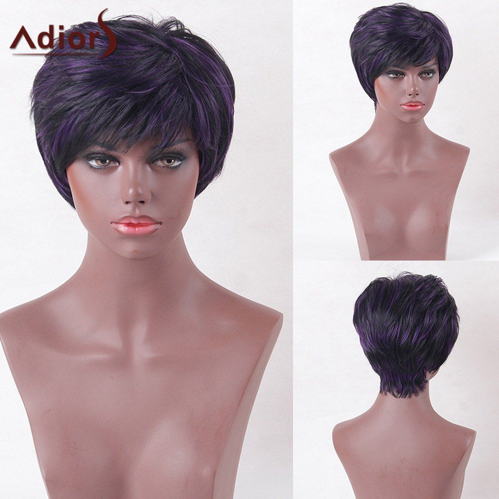 

Adiors Highlight Short Side Bang Glossy Straight Synthetic Wig, Colormix