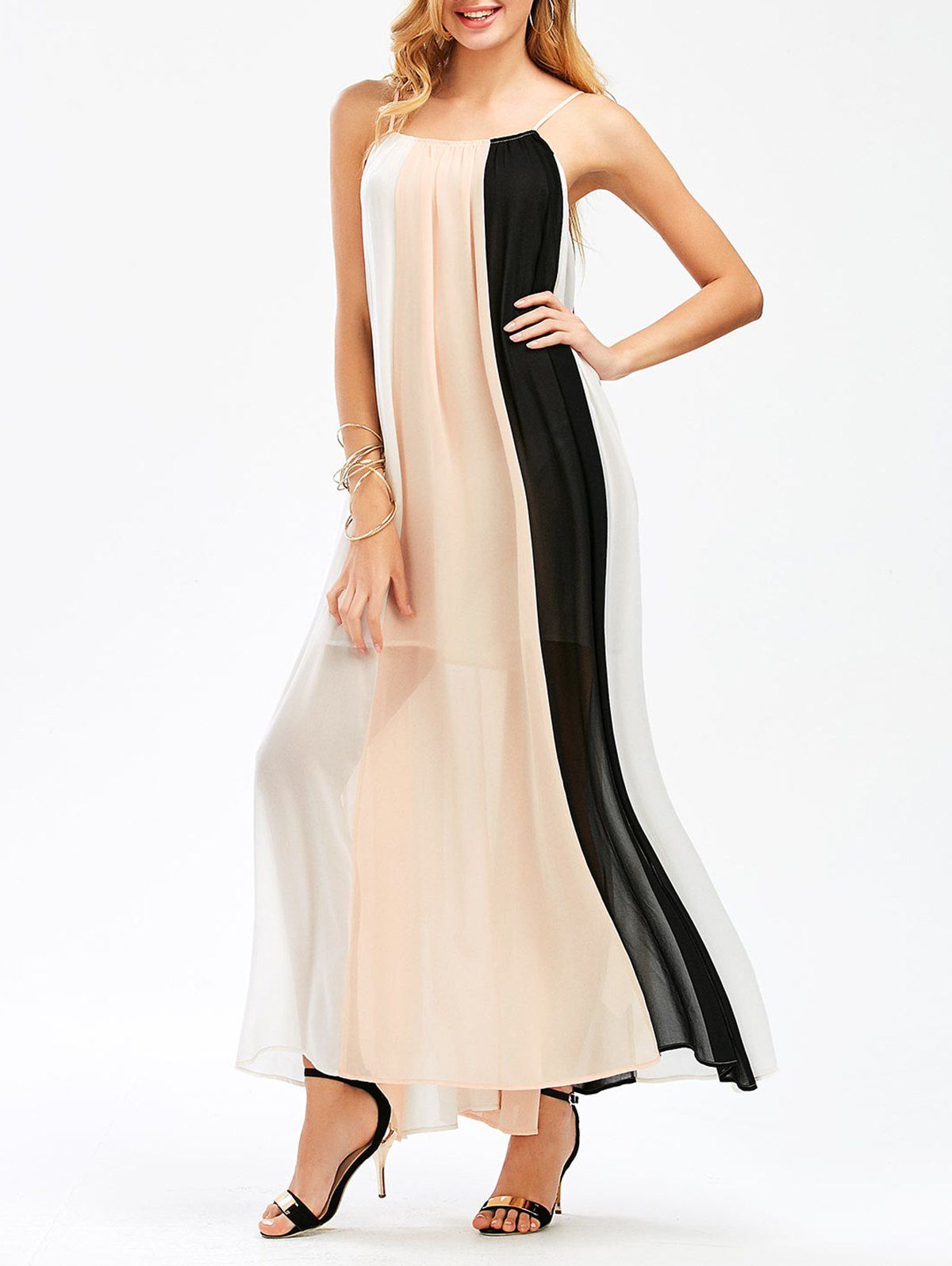 

Color Block Flowing Maxi Slip Dress, Colormix