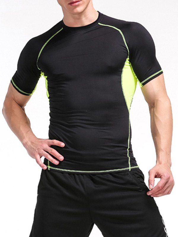 

Color Block Openwork Panel Fitness T-Shirt, Black and green