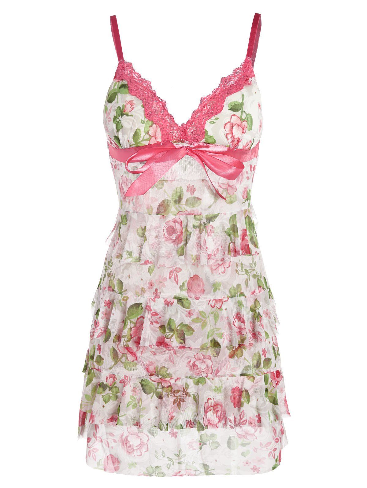 

Floral Tiered Ruffles Slip Babydoll, Pink