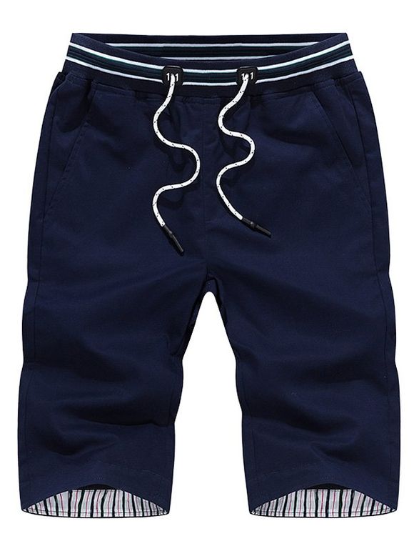 Drawstring Stripe Waistband Chino Shorts - Bleu profond 3XL