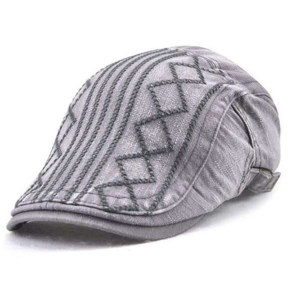 Stripe Rhombic Checked Broderie Chapeau - Gris 