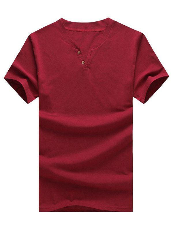 

Two Button Short Sleeve T-Shirt, Wine red