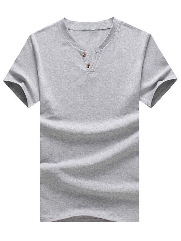 

Two Button Short Sleeve T-Shirt, Gray
