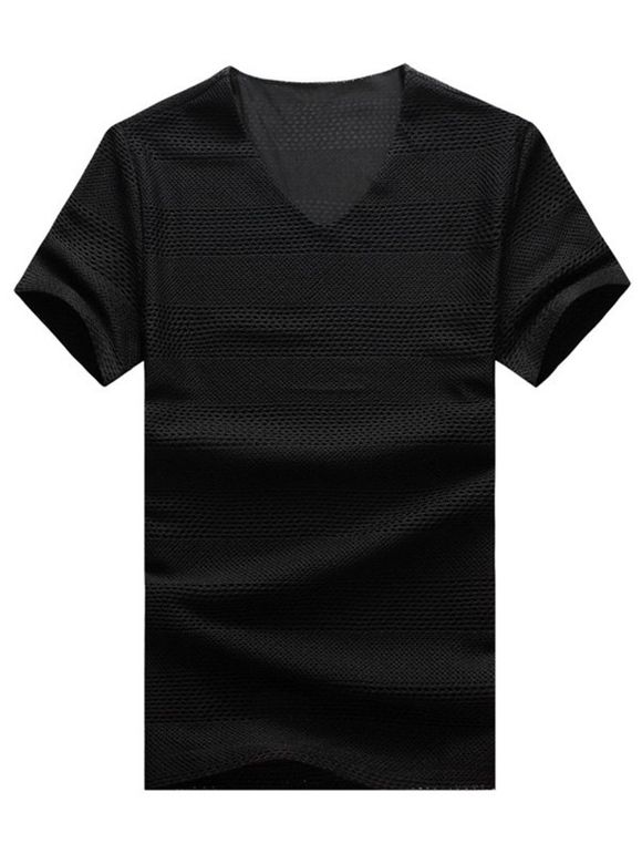 T-shirt Tricoté à Col en V - Noir 3XL