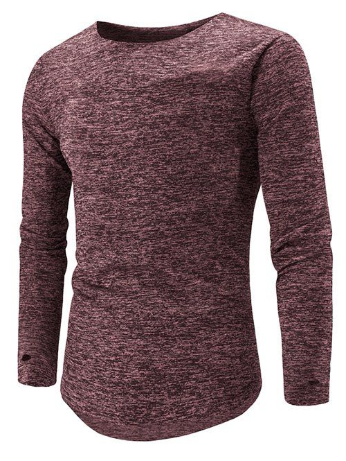

High Low Hem Space Dye Long Sleeve T-Shirt, Wine red