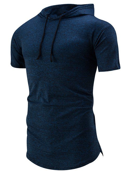 

Droped Hem Space Dye Hooded T-Shirt, Blue