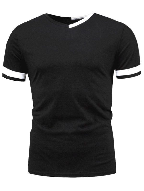 

Color Block Panel Varsity Stripe V Neck T-Shirt, Black