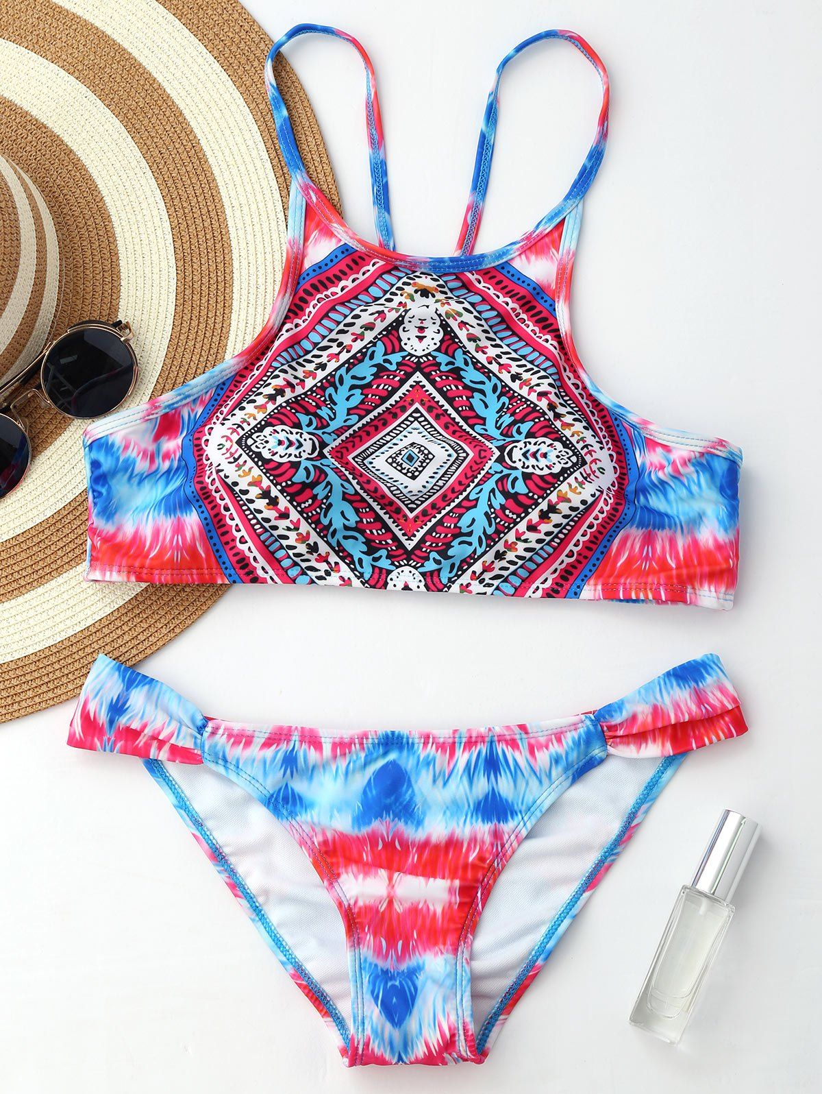 

Crop Top Bikini Set with Tribal Print, Colormix