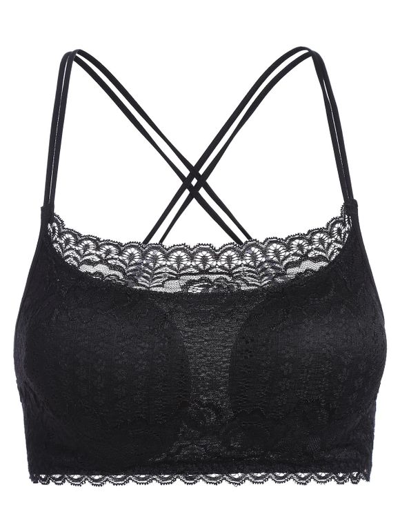 Criss Cross Backless Cami Crop Lace Top - BLACK ONE SIZE